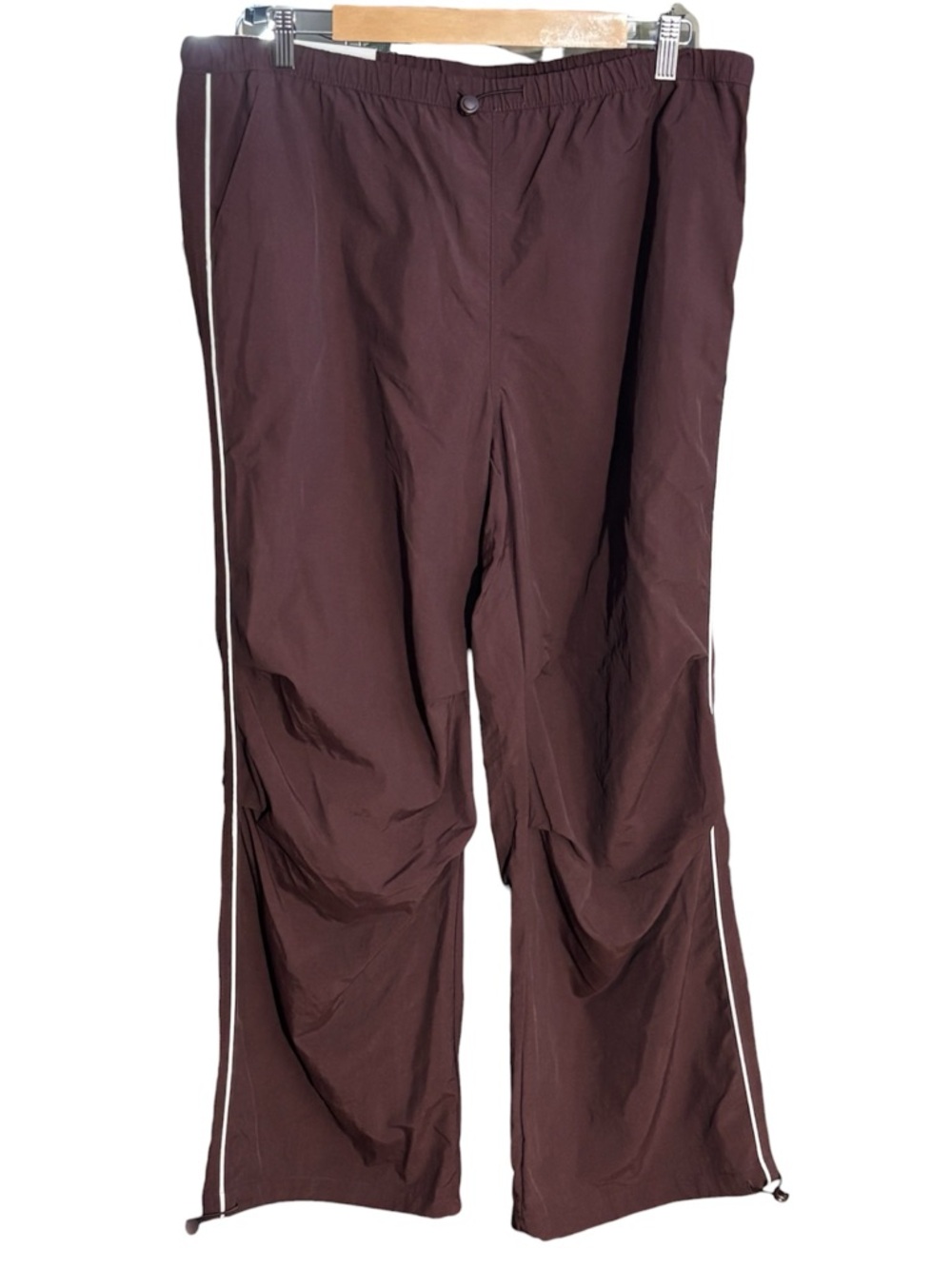 VANILLA STAR Parachute Pants- Brown with White Stripe and Drawstrings - Picture 3 of 6